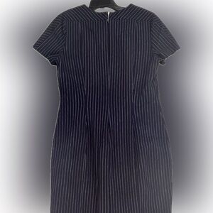 Banana Republic 12 sheath dress, banker pinstripes Navy blue and white.